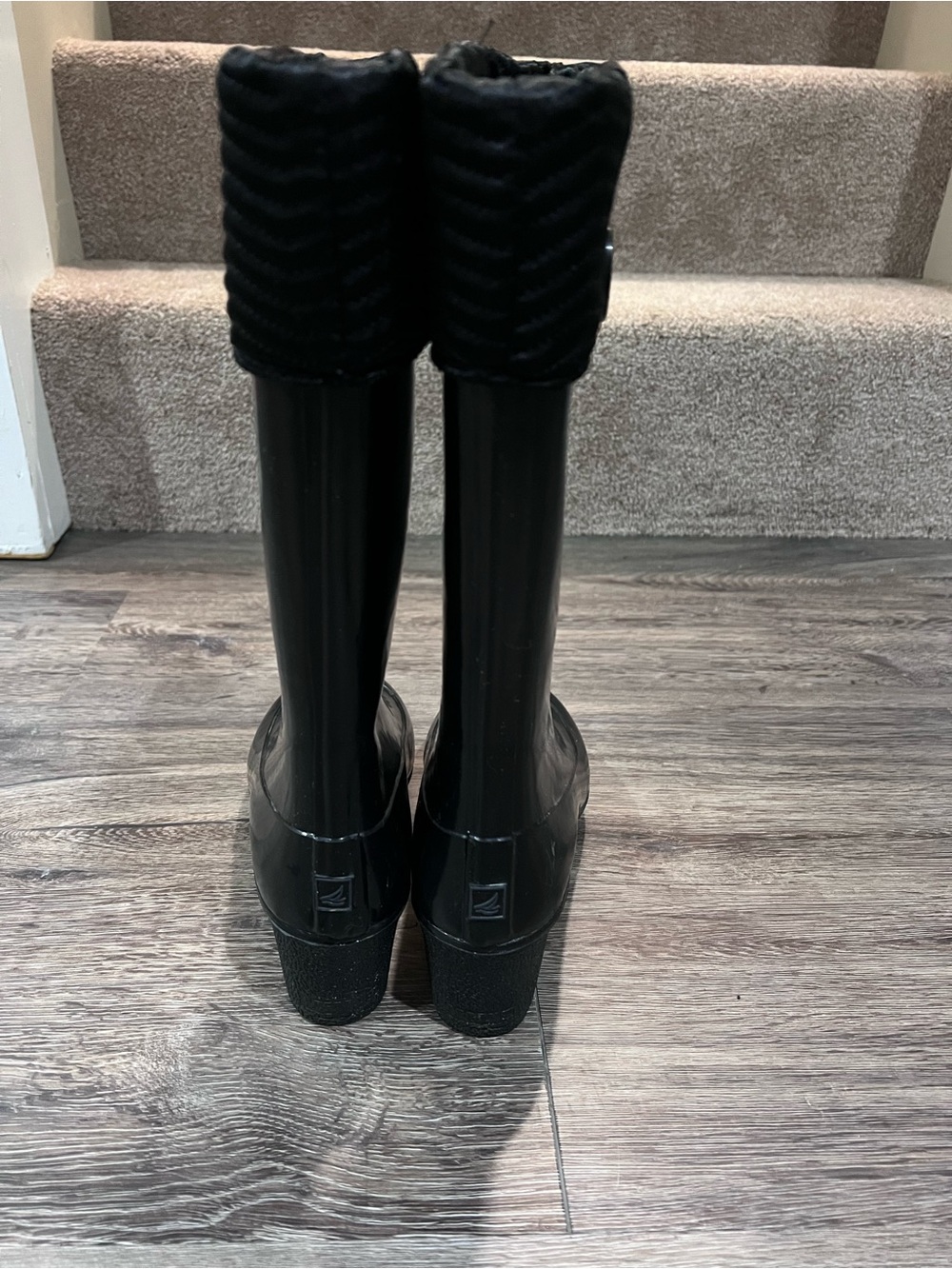 Sperry Top-Sider Women’s Black Tall Rain Boots with Quilted Cuff With 2” Heel - Picture 2 of 6